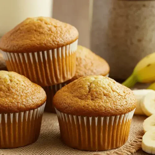 Freshly baked sour cream and banana muffins with a golden-brown top.