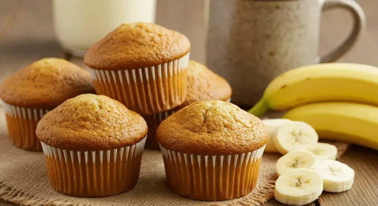 Freshly baked sour cream and banana muffins with a golden-brown top.