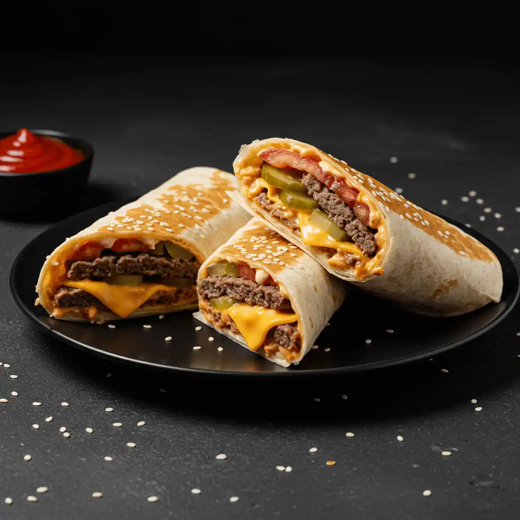 Big Mac Wraps: 5 Irresistible Reasons to Try This Recipe Now 5 Finished Big Mac wraps sliced and styled with fries.