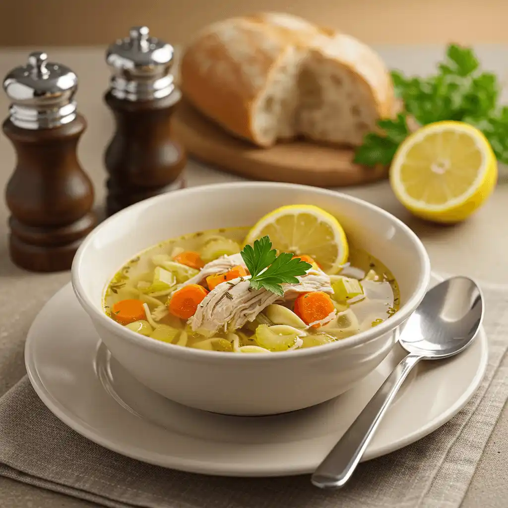 Chicken Noodle Soup: 5 Best Easy Recipes for Comfort 4 A bowl of homemade chicken noodle soup with fresh herbs.