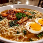 Beautiful freshly prepared Ramen Noodle Soup close-up