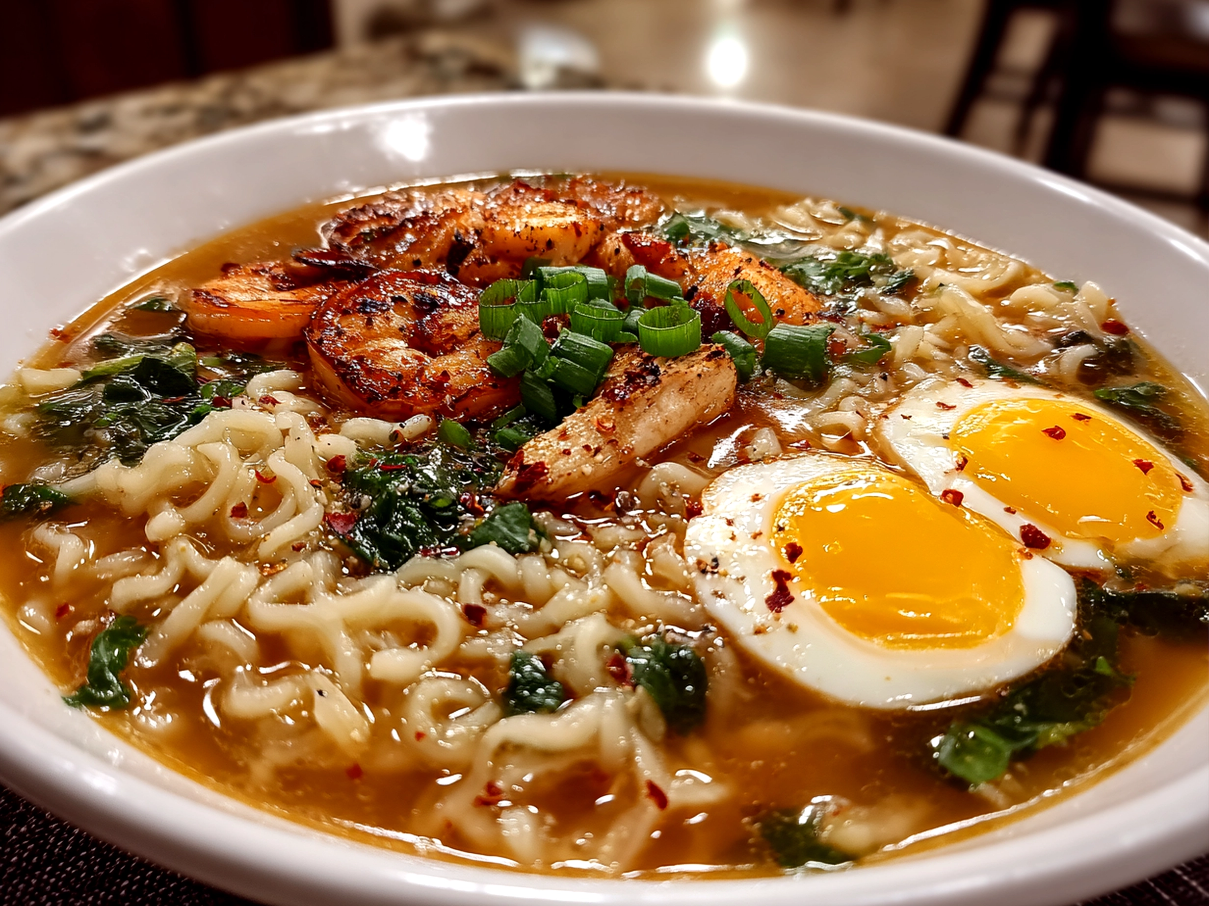 Beautiful freshly prepared Ramen Noodle Soup close-up