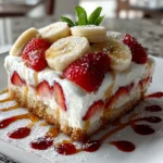 Beautiful Strawberry Banana Pudding Dream on white plate