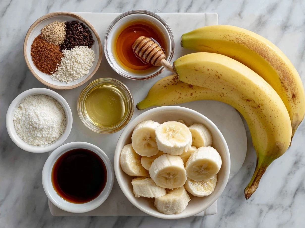 Ingredients for Caramelized Baked Banana Slices: bananas, sugar, butter, cinnamon, vanilla extract, salt