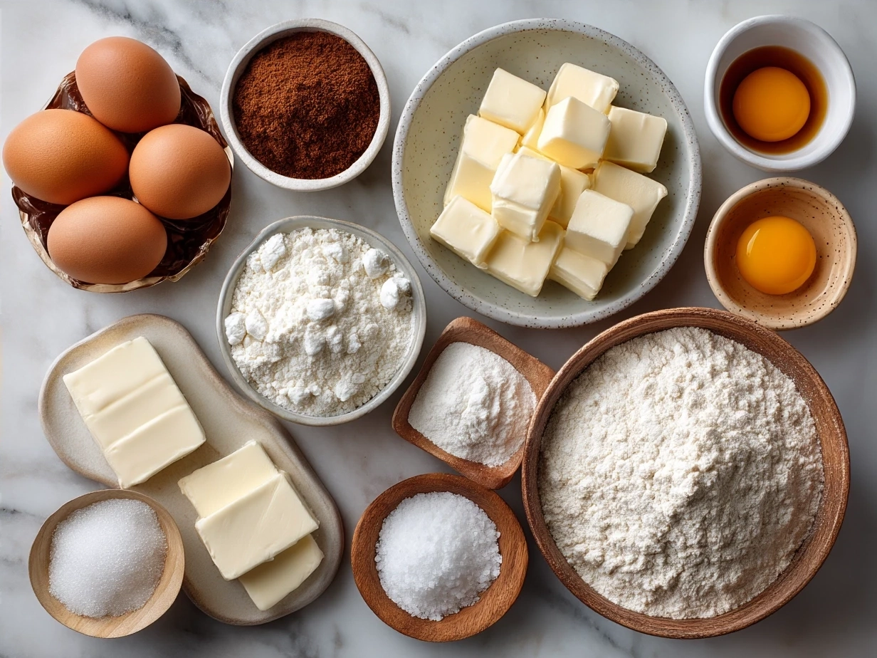 Ingredients for Carrot Cake Muffins including flour, eggs, cinnamon, cream cheese, and more