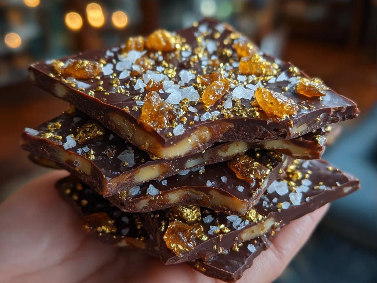 Pieces of Chocolate Date Bark on a decorative plate