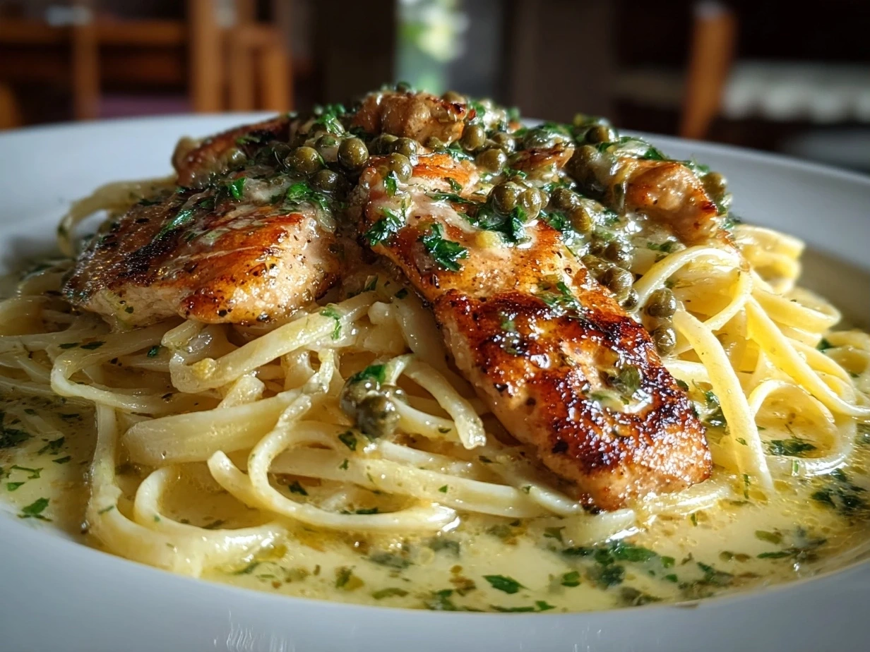 Close-up of Homemade Chicken Piccata Pasta