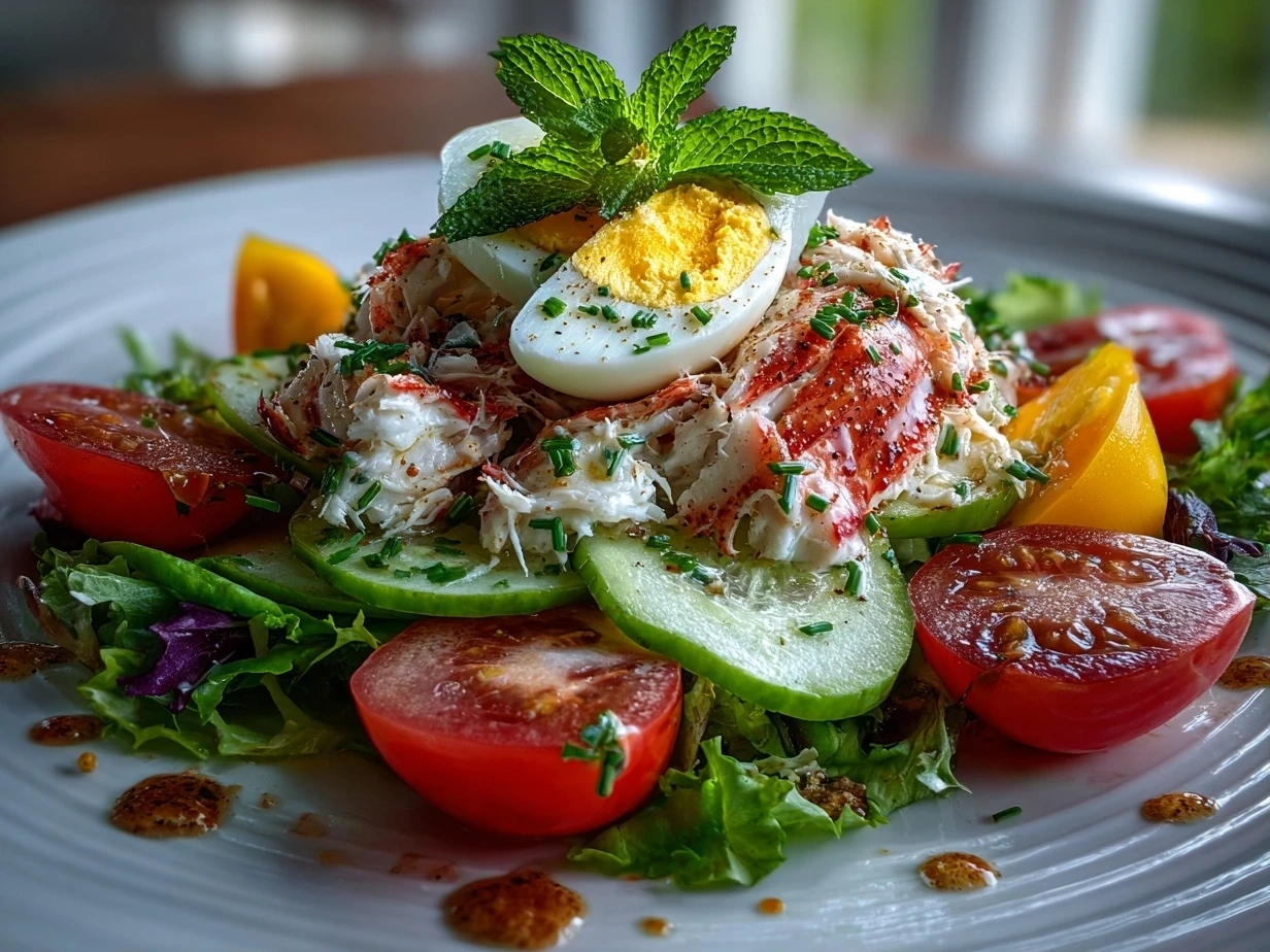 Close-up of Paleo Crab Louie salad
