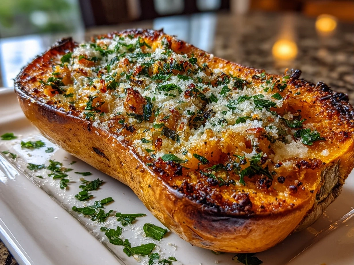 Close-up slight angle of homemade Simanim Stuffed Butternut Squash