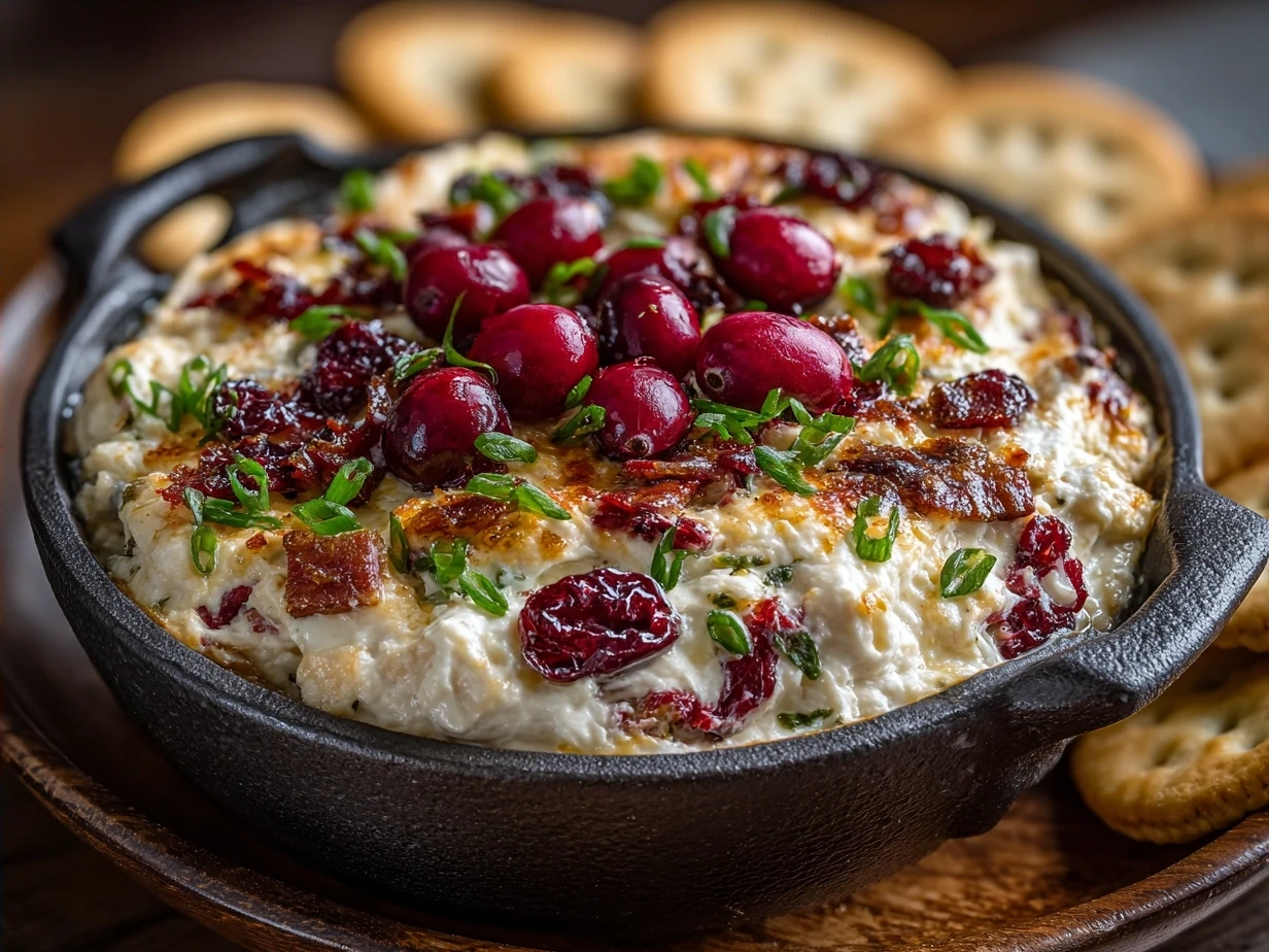 Final Cranberry Jalapeño Dip served in a bowl garnished with herbs