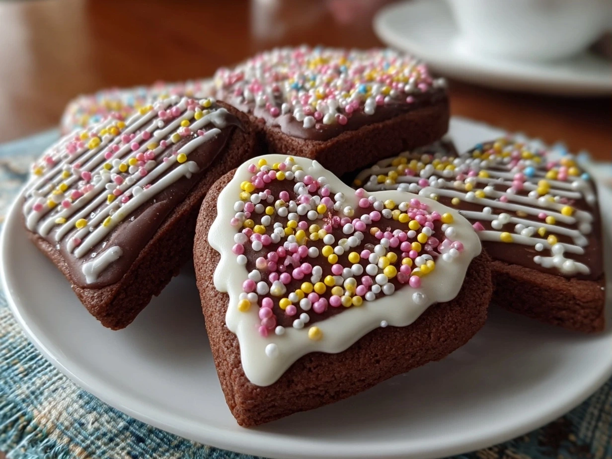 Delicious Chocolate Cut-Out Heart Cookies Displayed