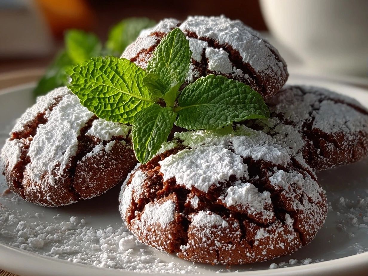 Delicious Chocolate Mint Crinkles on White Plate