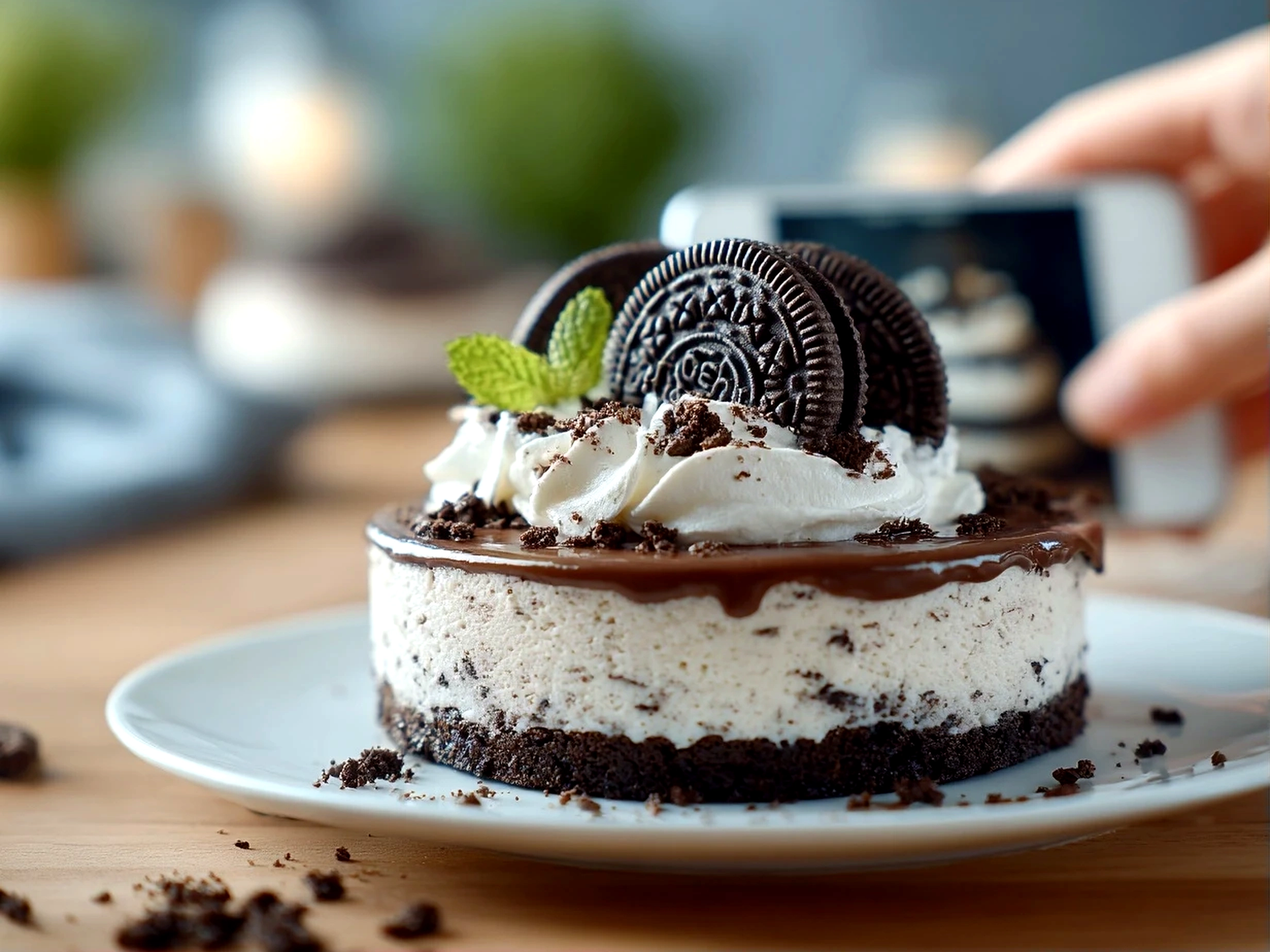 Delicious no bake Oreo cheesecake close-up