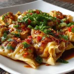 Delicious Spicy Wontons in Chilli Sauce Close-up