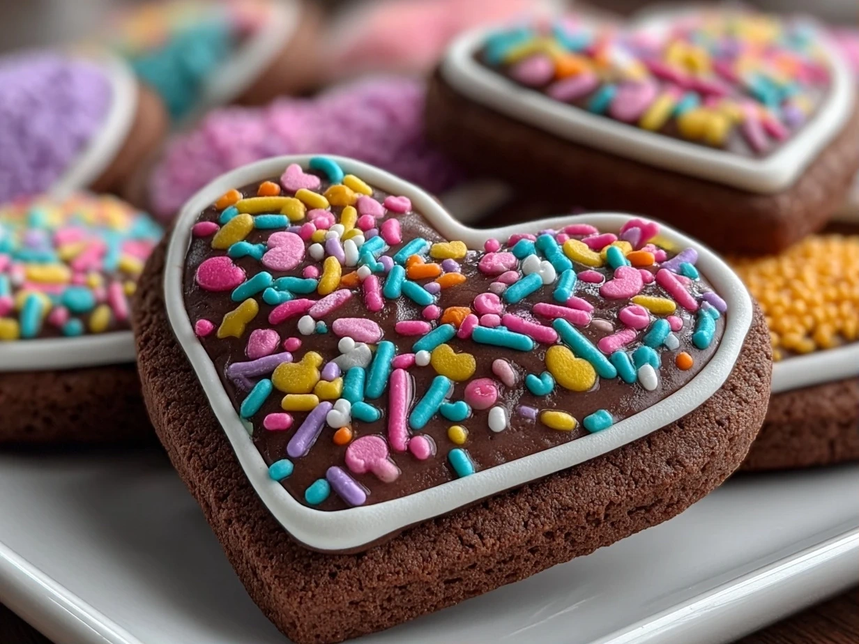 Close-up of finished Chocolate Cut-Out Heart Cookies