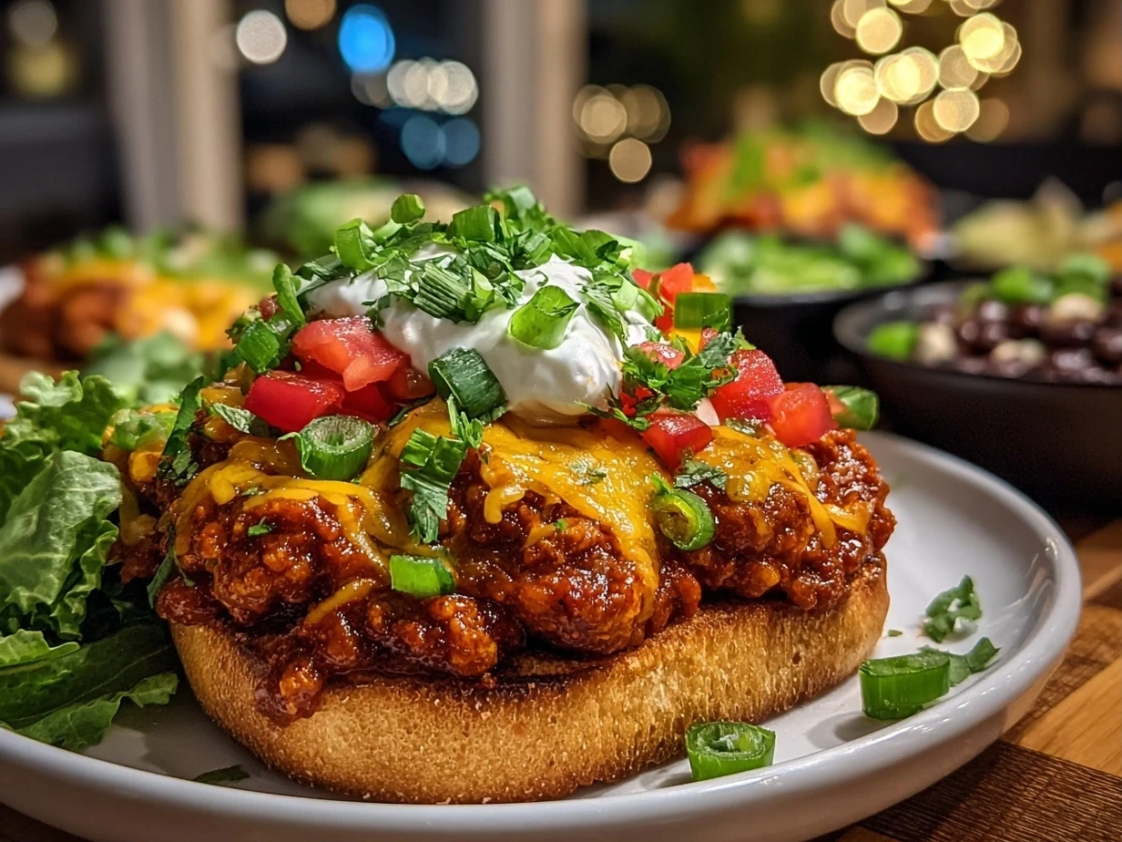 Finished Turkey Burger Chili served in a bowl, garnished and ready to eat