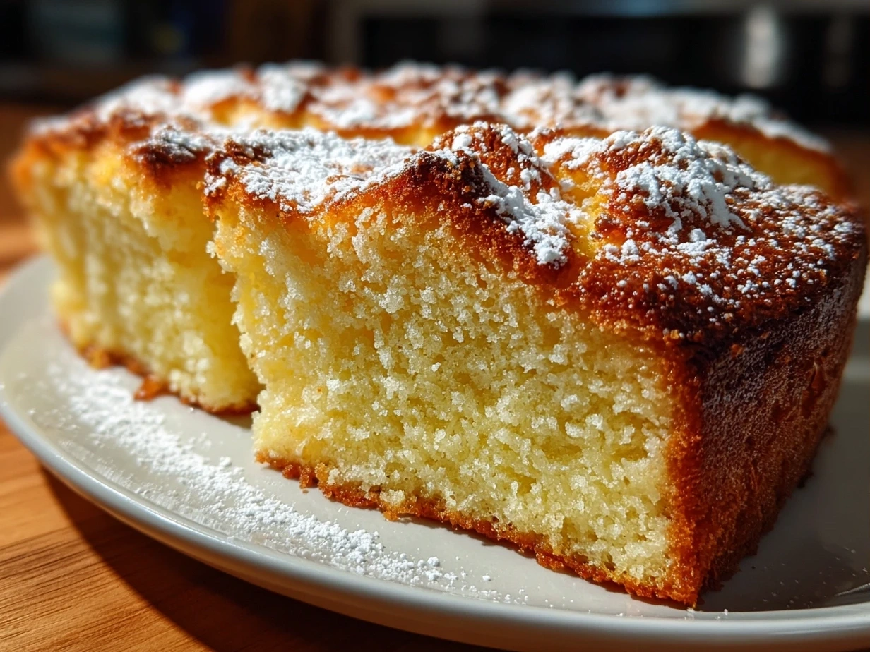 Final baked French Butter Cake slice served on a plate