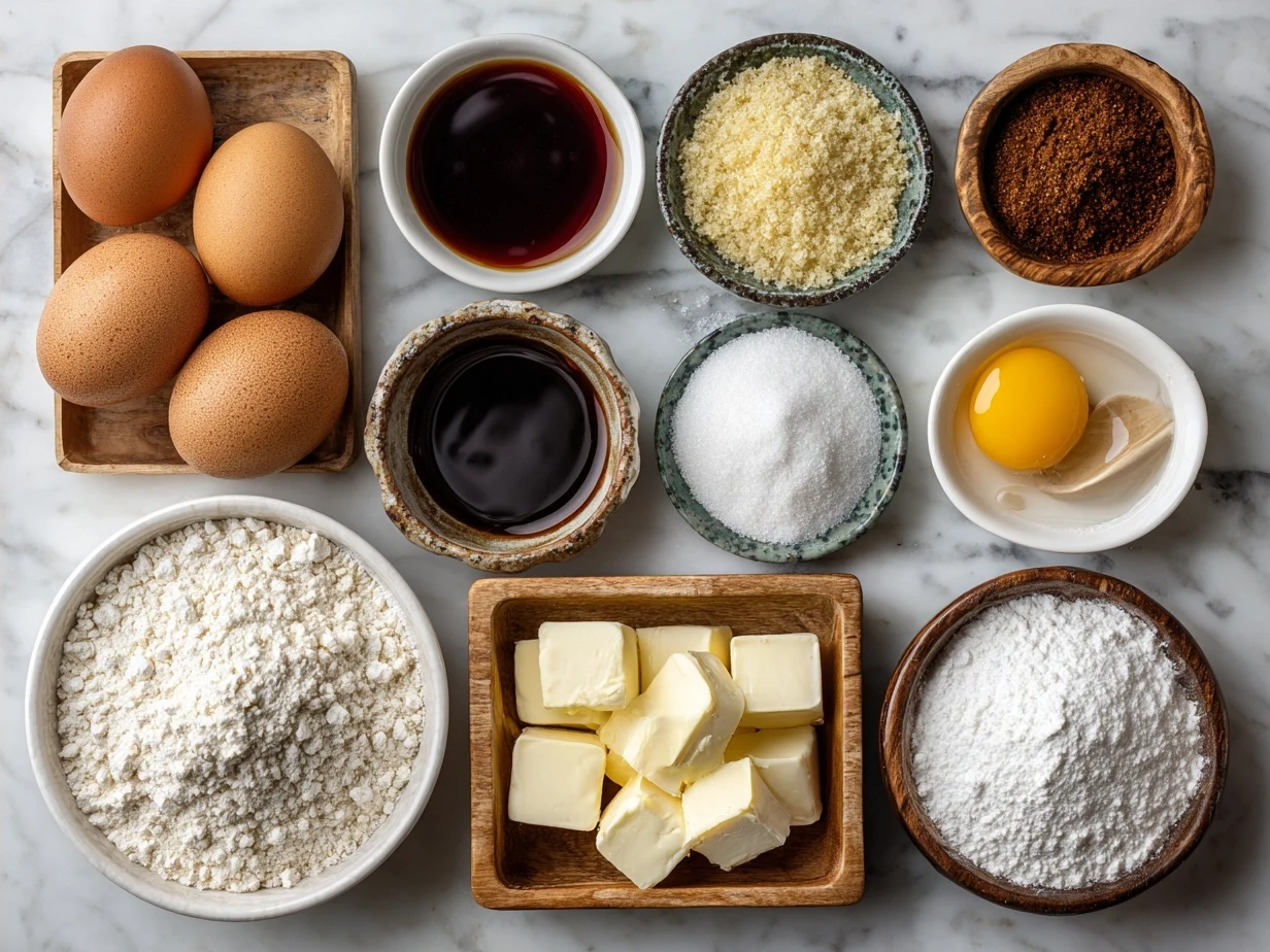 Ingredients for French Toast Bake recipe including eggs, bread, milk, and spices