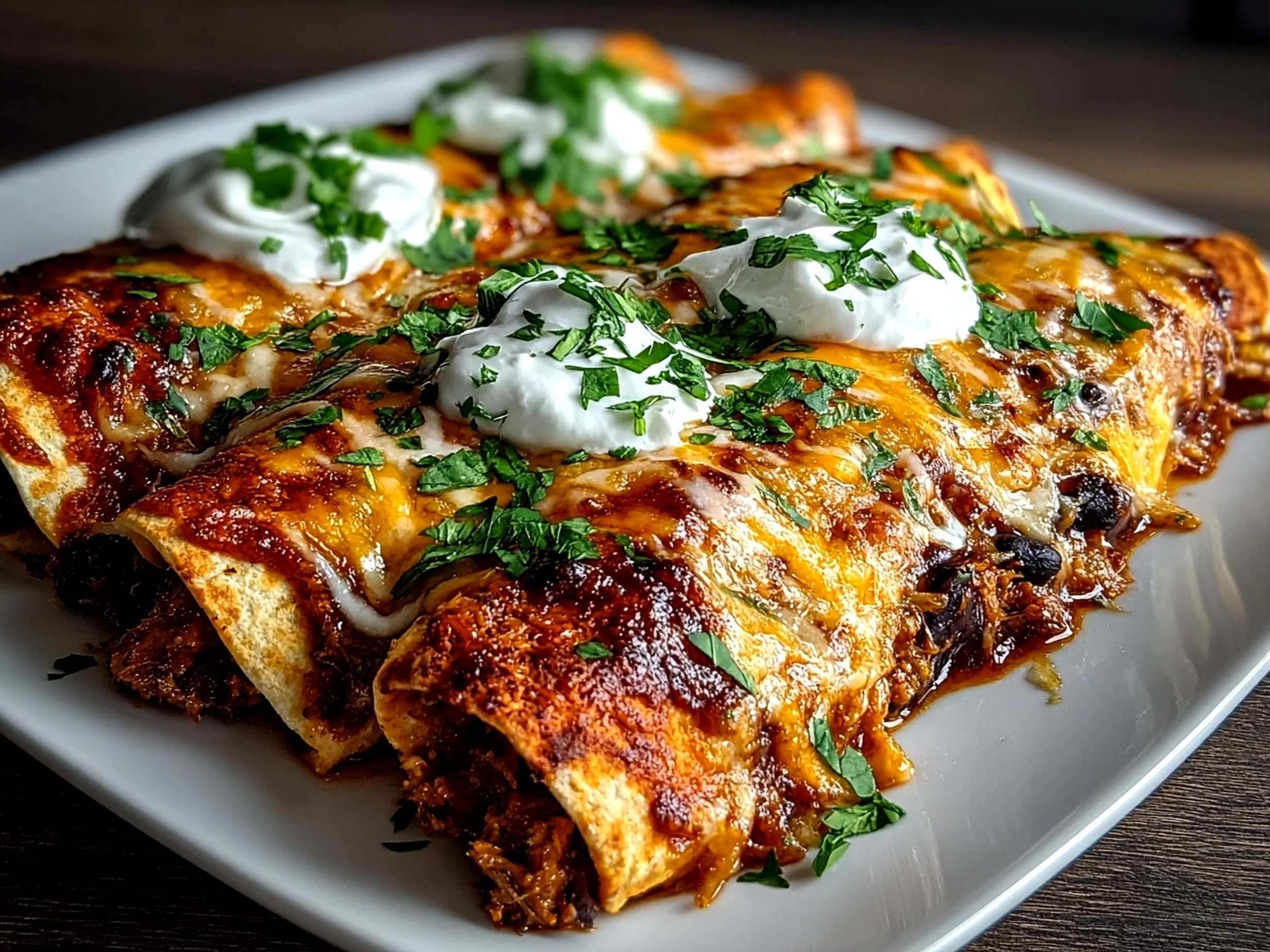 Freshly prepared ground turkey black bean enchiladas