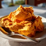Freshly prepared pumpkin fluff on white plate
