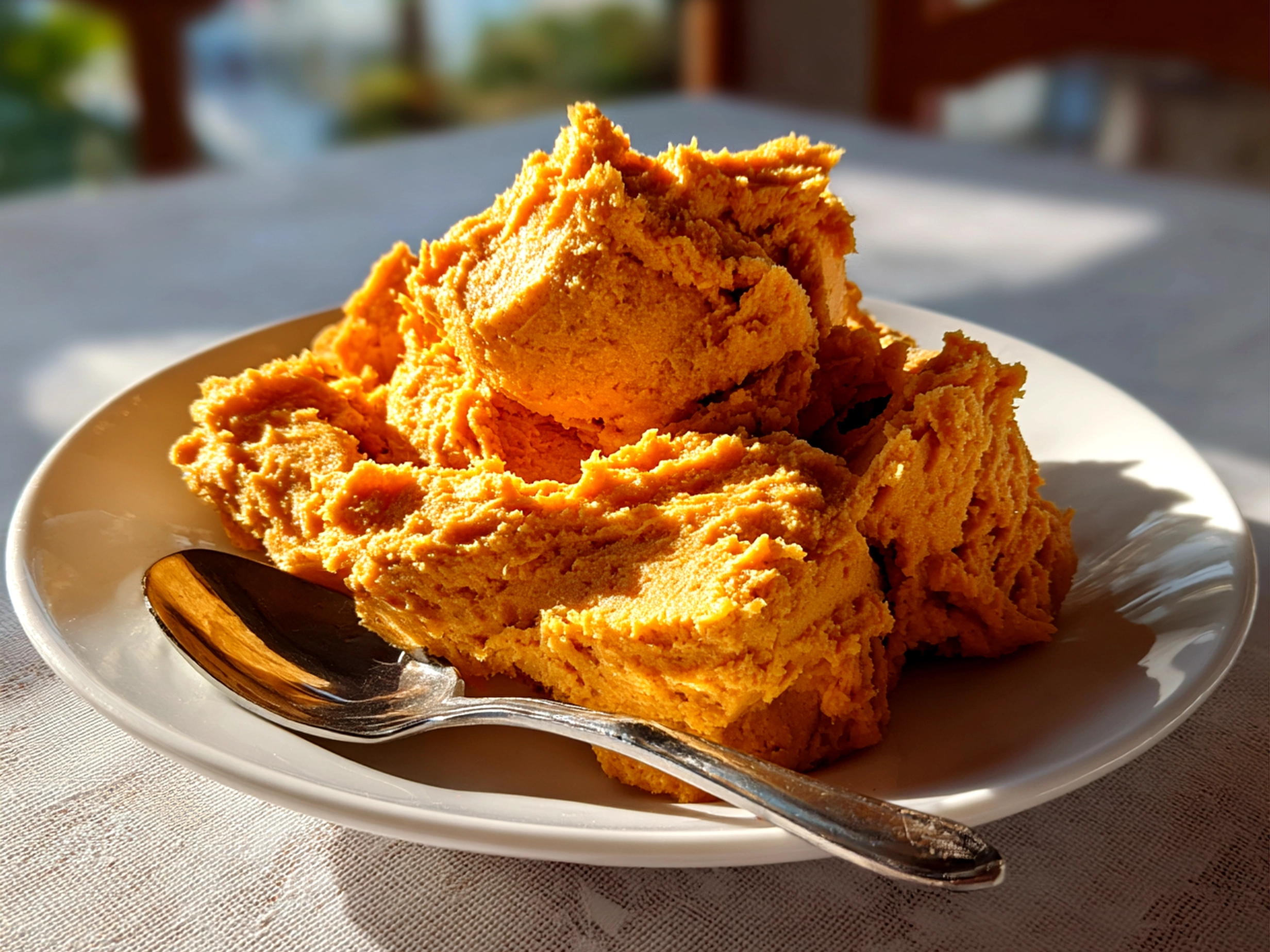 Freshly prepared pumpkin fluff on white plate