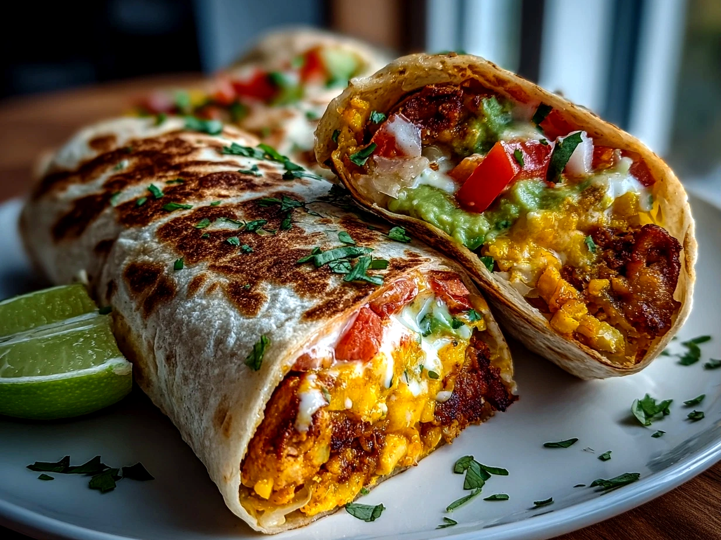 Freshly prepared vegan Crunchwrap Supreme on white plate