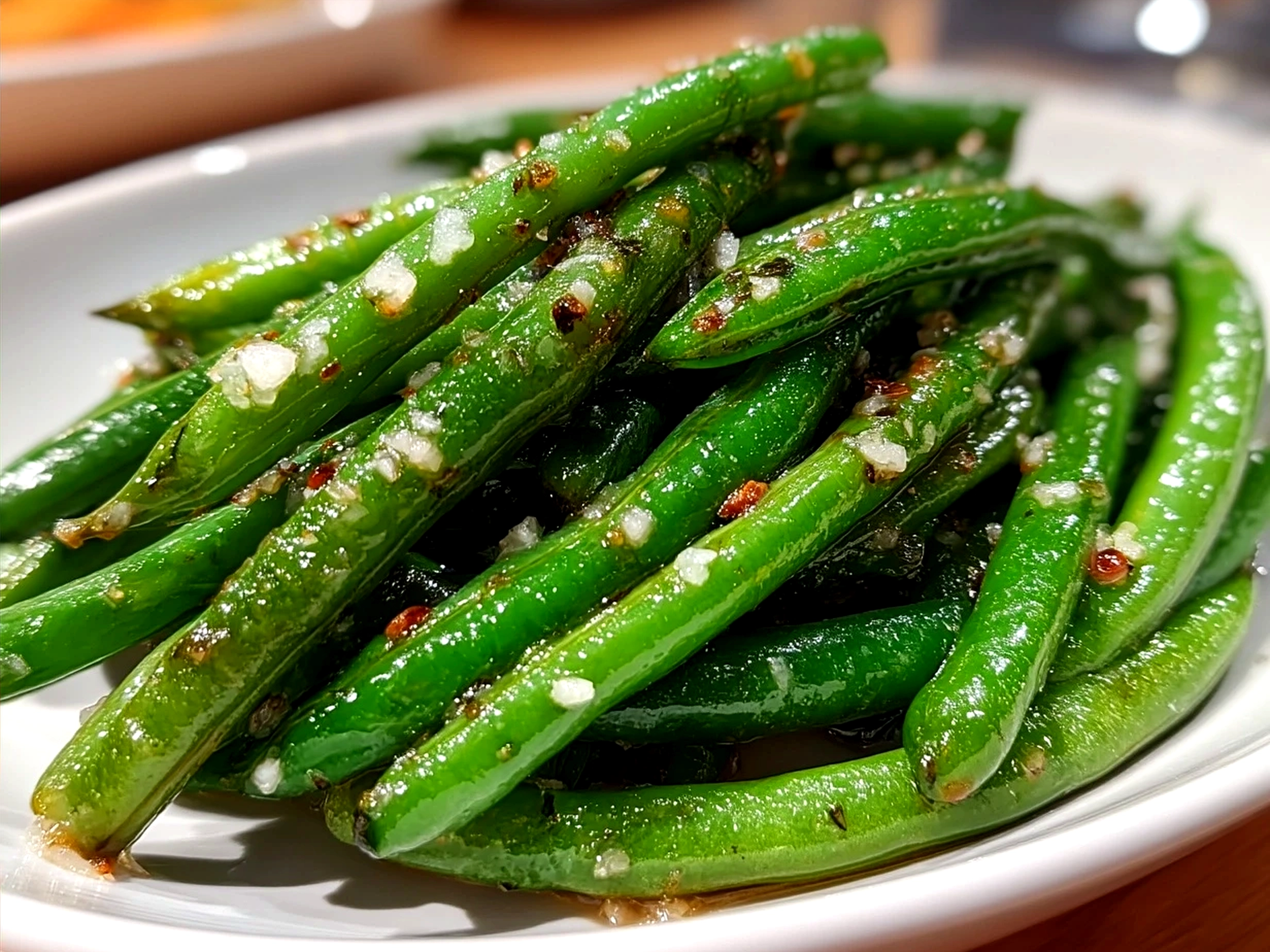 Cooked green beans served as a vegetable side dish