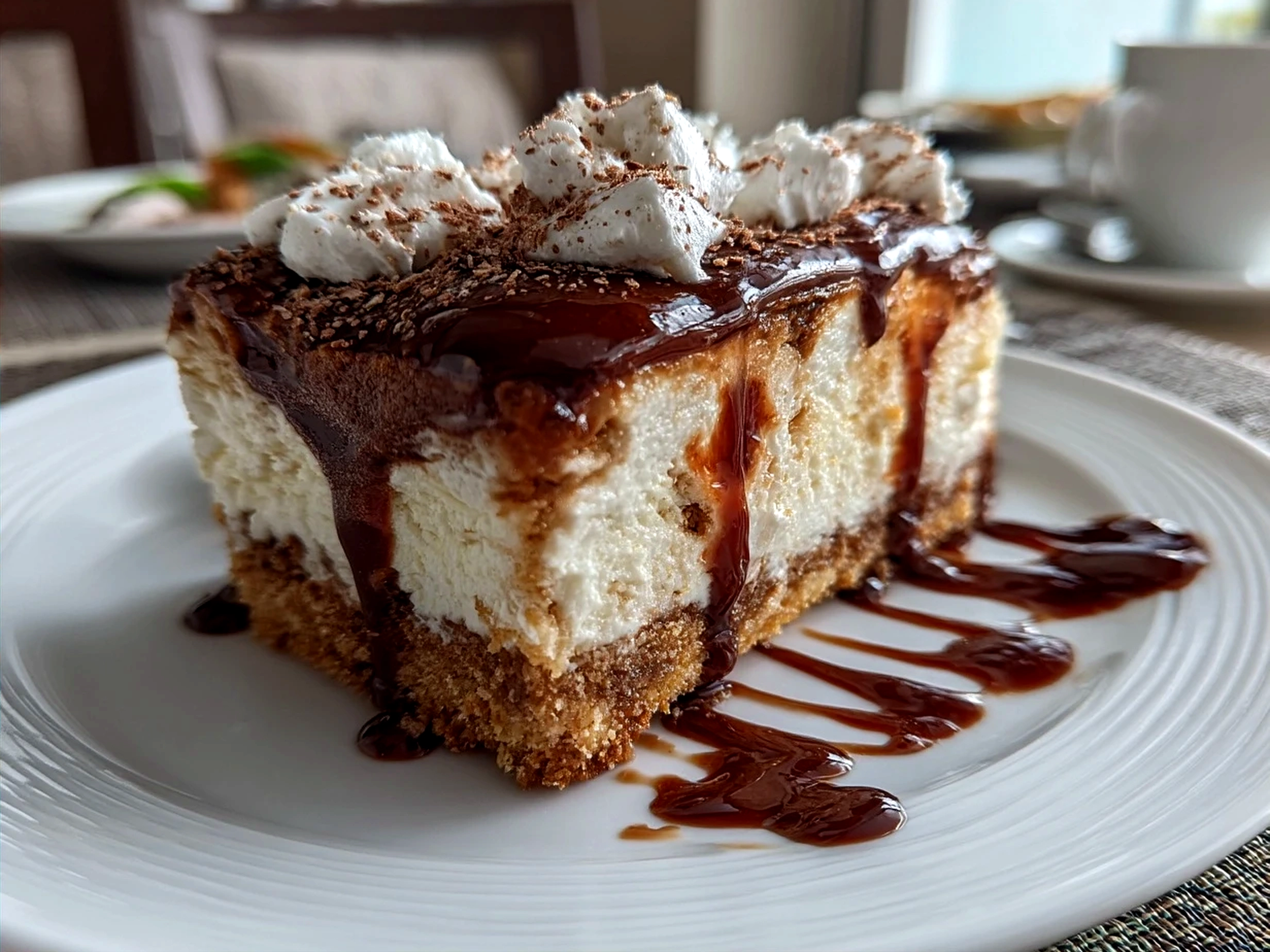 Sliced Italian Love Cake with sweet cream frosting on serving plate