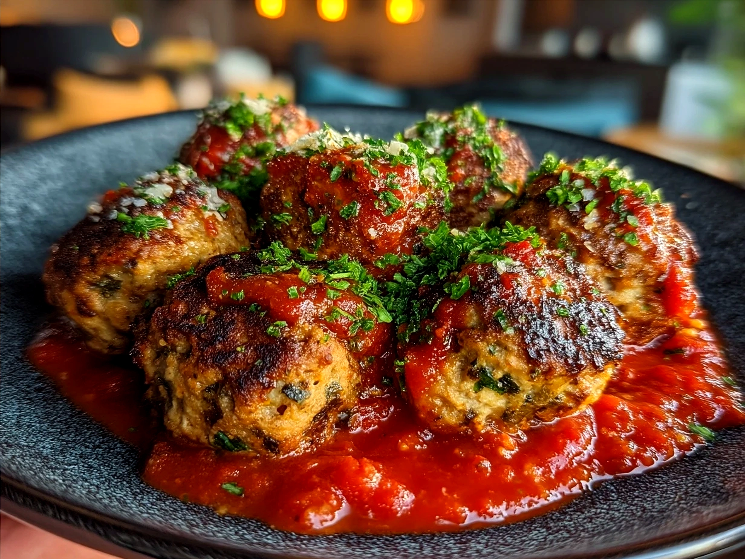 Keto Italian Meatballs with Marinara Sauce served over low carb sides