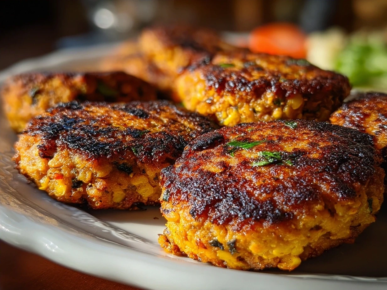Serving vegan lentil burgers with fresh vegetables and buns