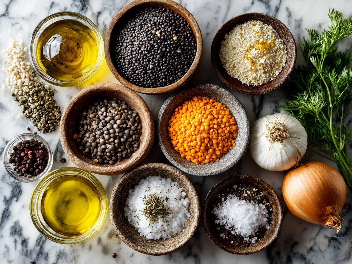 Ingredients for making lentil burgers