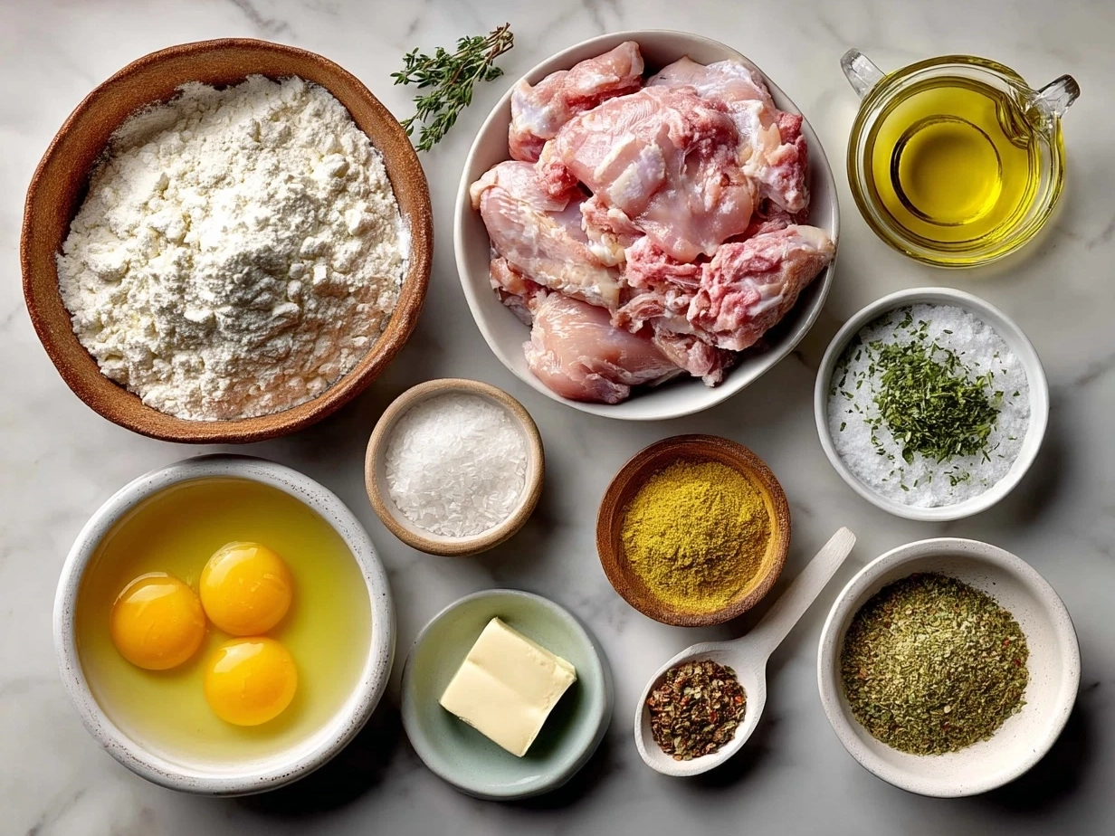 Ingredients for Low Carb Chicken Casserole including chicken, cauliflower, cheese, cream, onions, garlic, and mushrooms