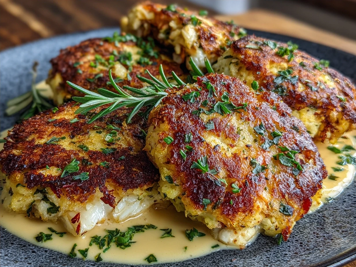 Golden brown Maryland Crab Cakes served on a plate