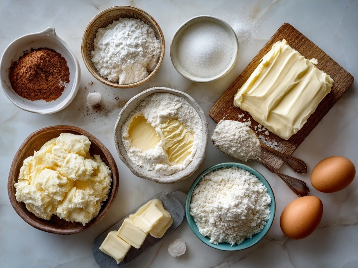 Ingredients for mashed potatoes including Yukon Gold potatoes, milk, butter, garlic and seasonings