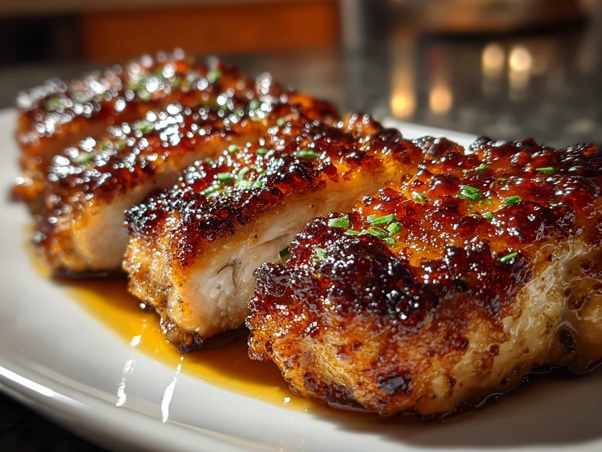 Plate of Melt-In-Your-Mouth Chicken with roasted potatoes and green beans ready to serve
