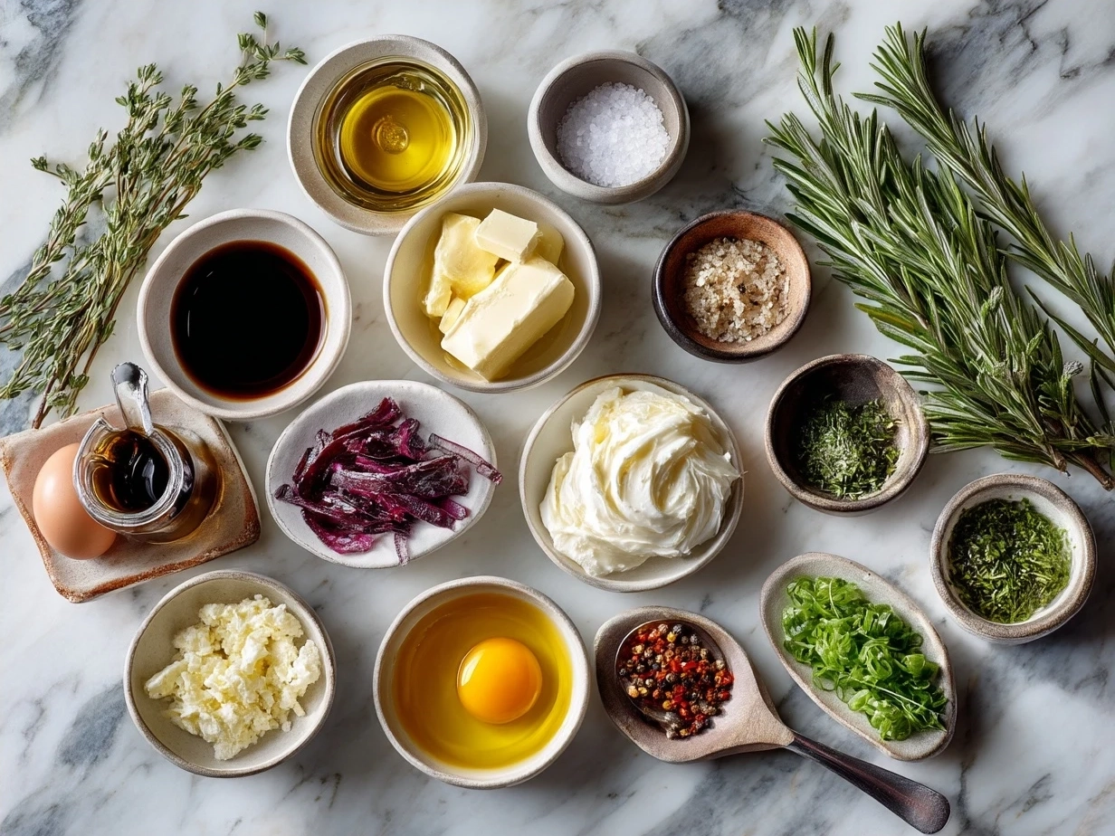 Ingredients for Ordourves Appetizers laid out on a kitchen counter
