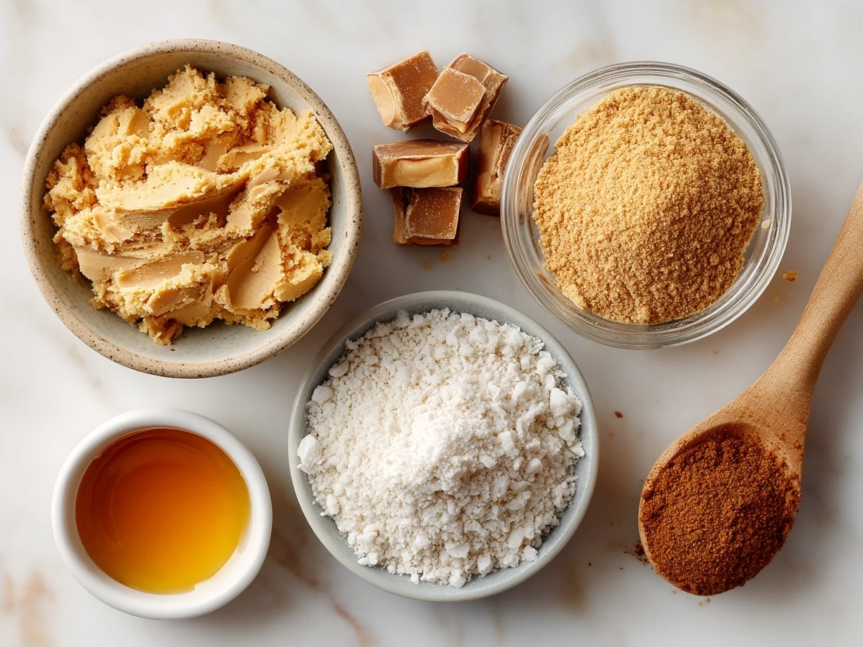 Ingredients for Peanut Butter Cookie Bites arranged on a table