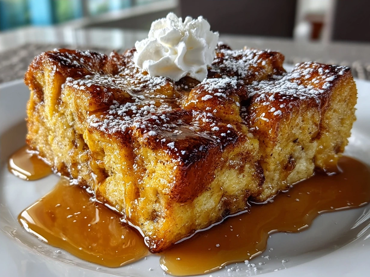 Final Pumpkin Spice French Toast Casserole baked and ready to serve