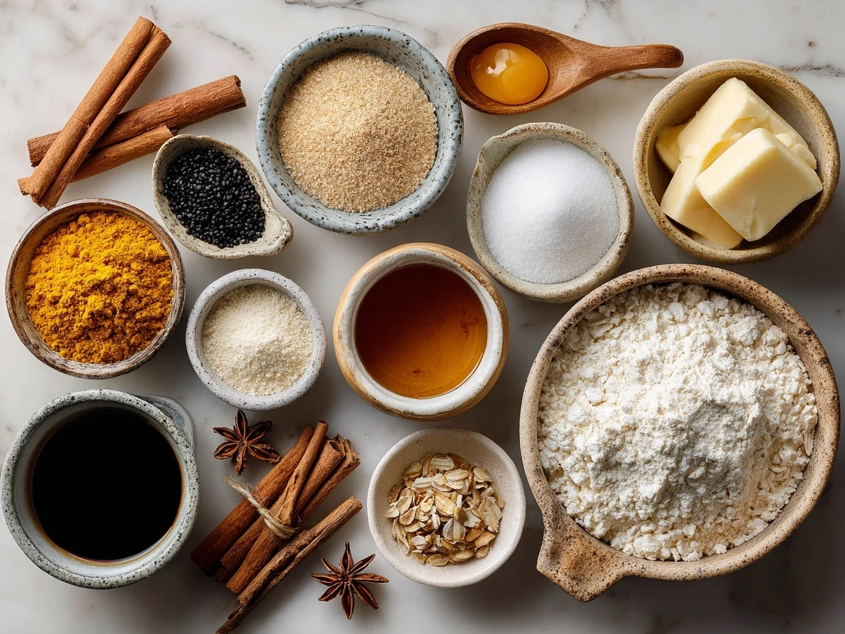 Ingredients for Pumpkin Spice Pancakes on kitchen counter
