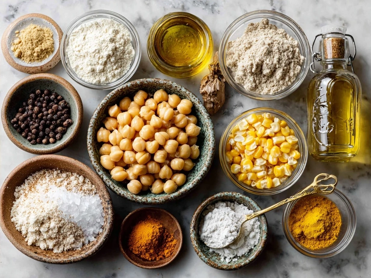 Ingredients for Roasted Chickpea Corn Mix including chickpeas, corn, and spices