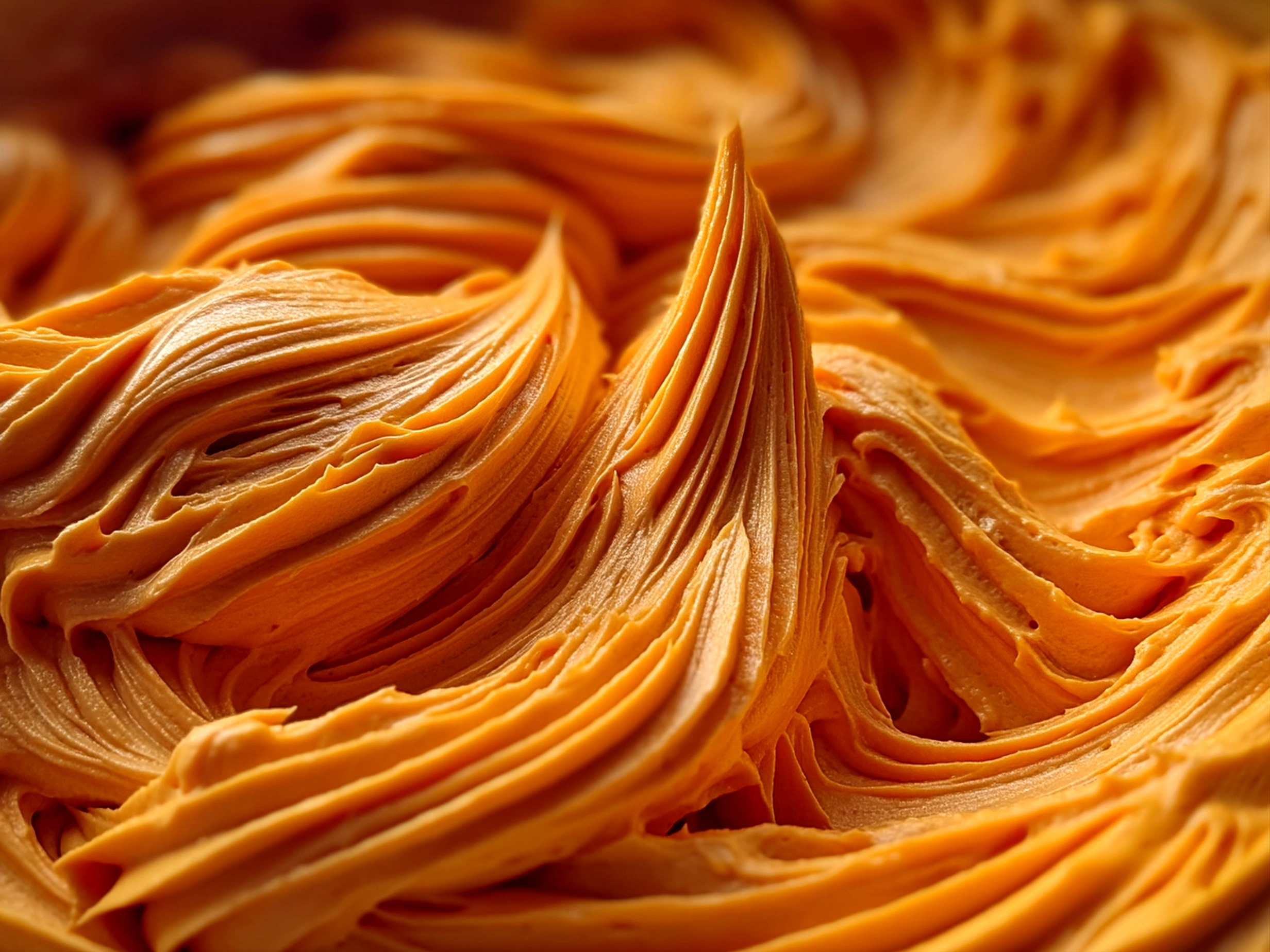 Slight angle close-up of finished creamy Pumpkin Fluff in serving bowl