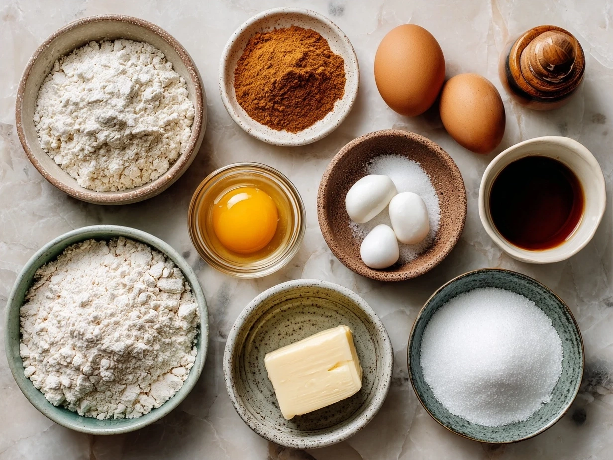 Ingredients for Sweet Potato Pancakes including grated sweet potatoes, flour, eggs, and chopped onions