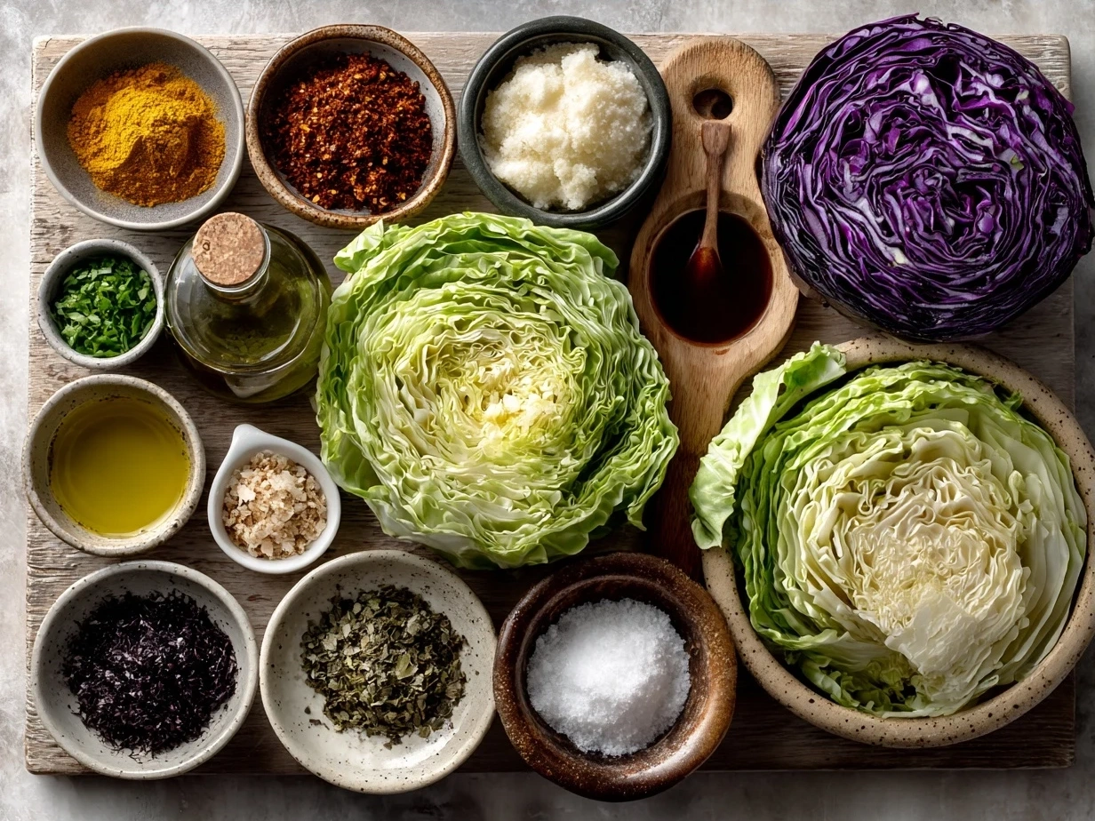 Ingredients for Tex Mex Cabbage Skillet on table