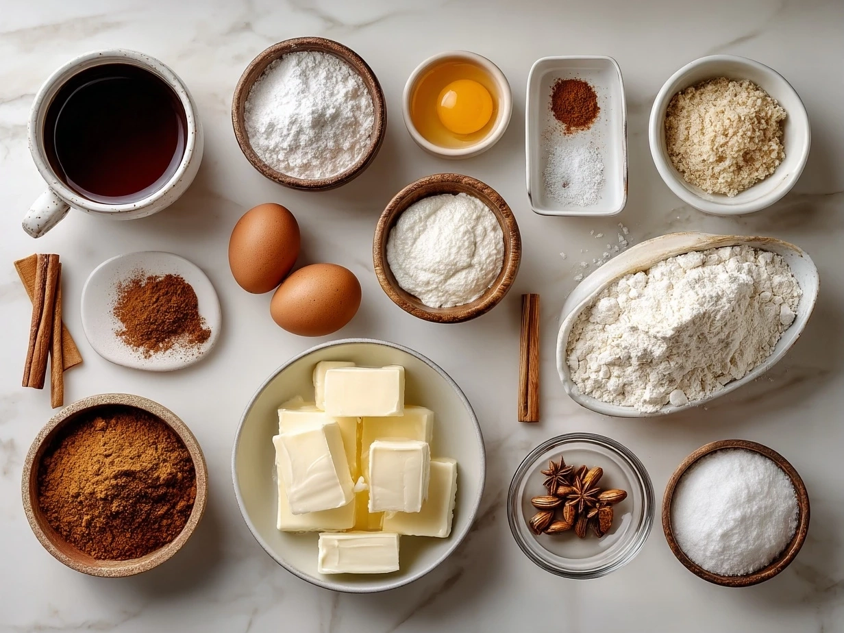 Top down raw ingredients for apple cider donuts