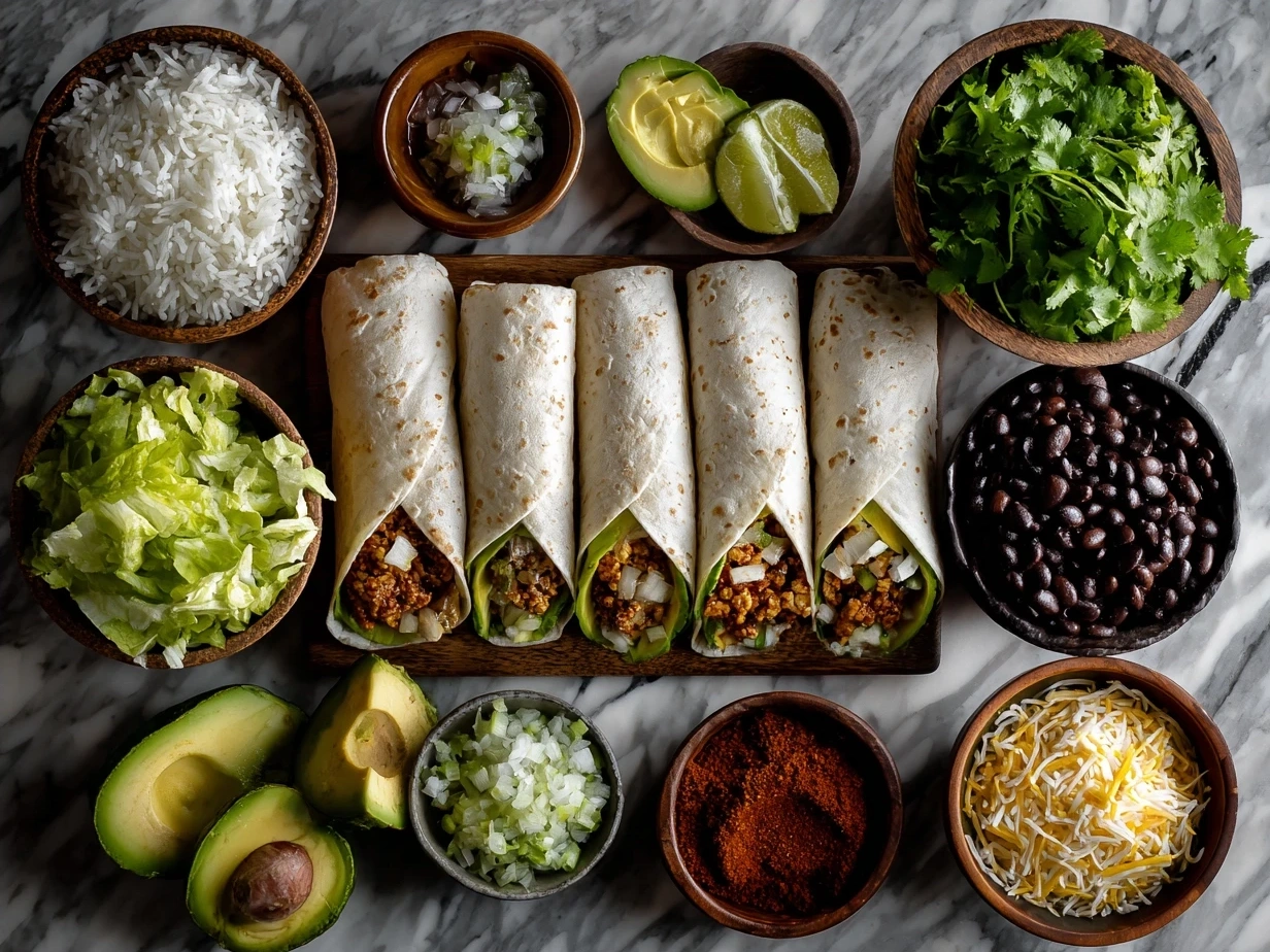 Ingredients for Vegan Burrito Wraps laid out on a table