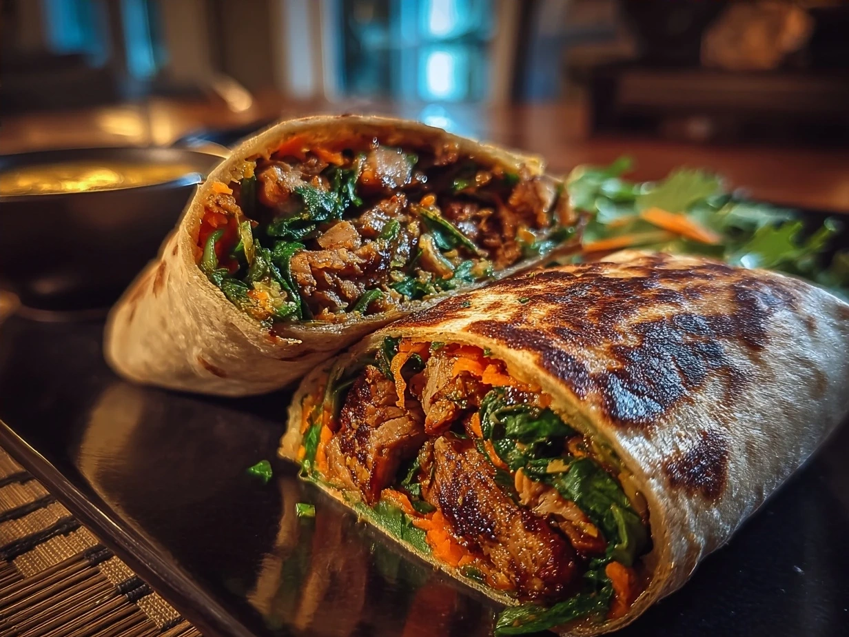 Freshly made veggie wrap served with side dishes