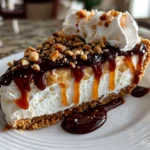 Beautiful freshly prepared peanut butter pie on white plate
