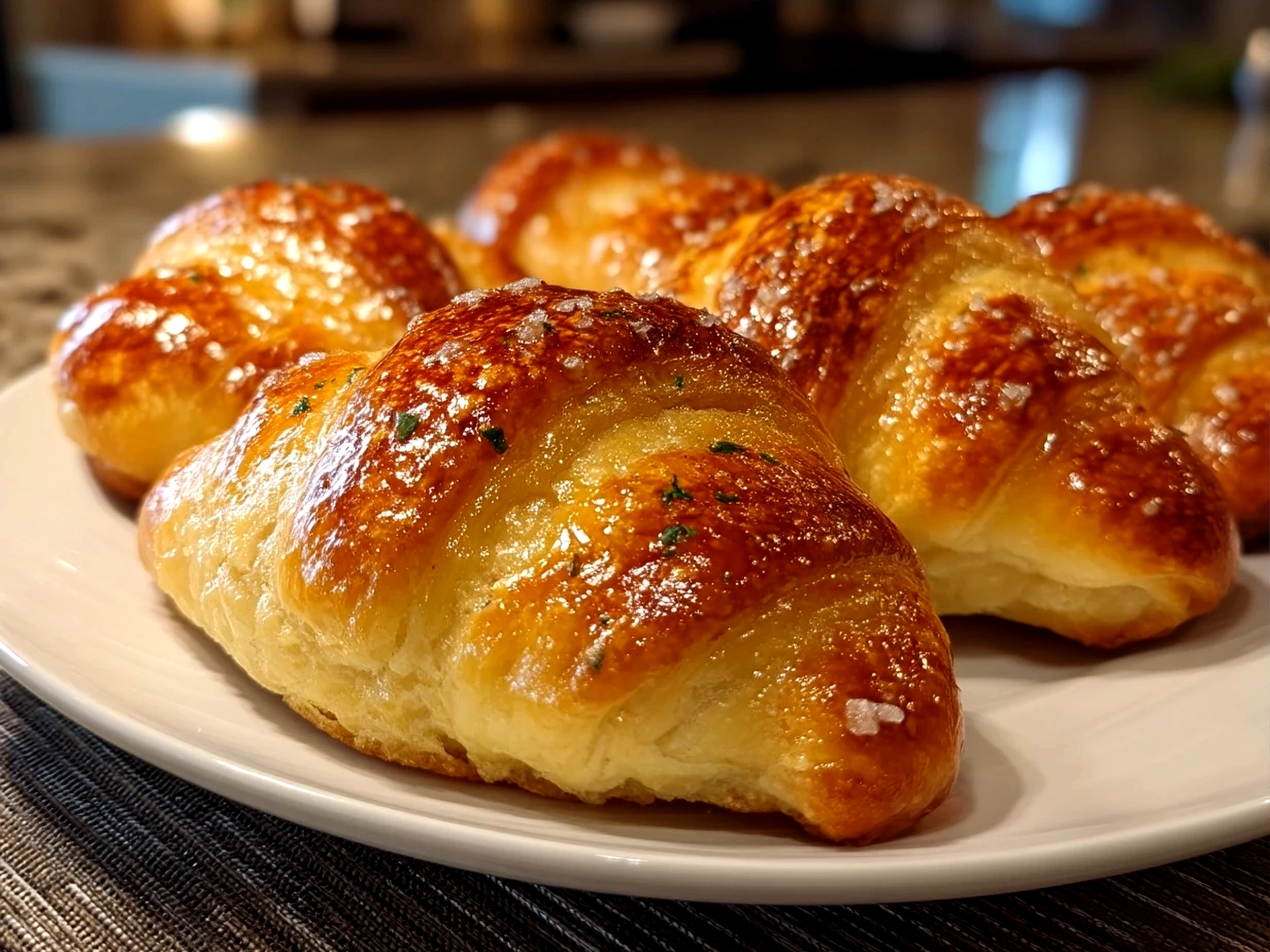 Freshly baked Breakfast Pillsbury Crescent Rolls served with coffee and fruit