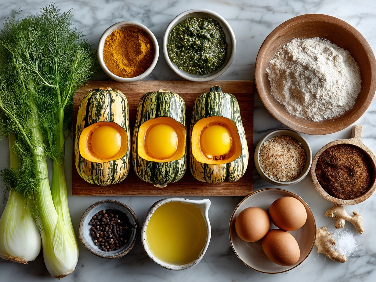 Ingredients for Butternut Squash Soup including butternut squash, onions, garlic, broth, and spices