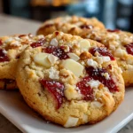 Close-up of freshly baked strawberry cheesecake cookies
